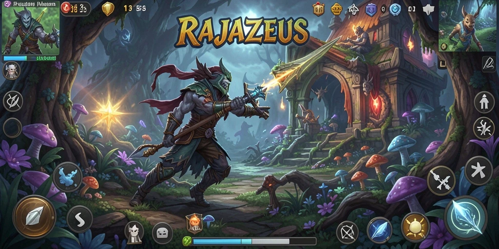 Tangkapan layar gameplay RAJAZEUS menampilkan aksi seru di dunia Adventure.