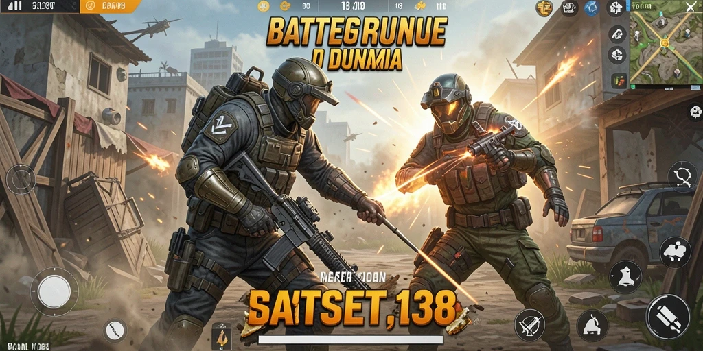 Tangkapan layar utama dari SATSET138 menampilkan aksi pertempuran Battle Royale yang mendebarkan.